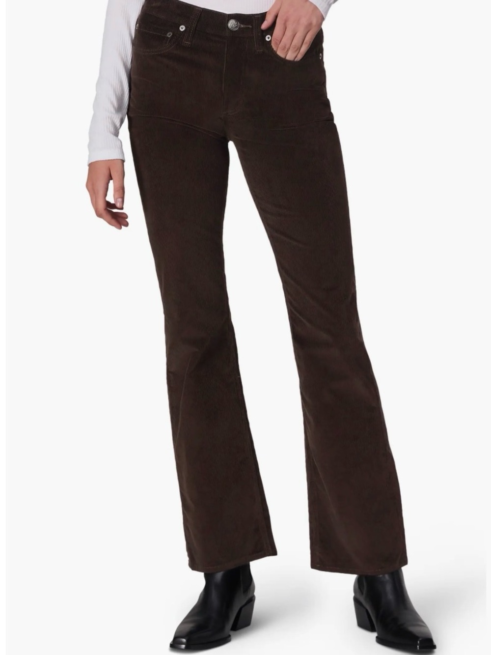 rag & bone Dark Brown Corduroy Pants - Peyton Mid-Rise Full Length Bootcut